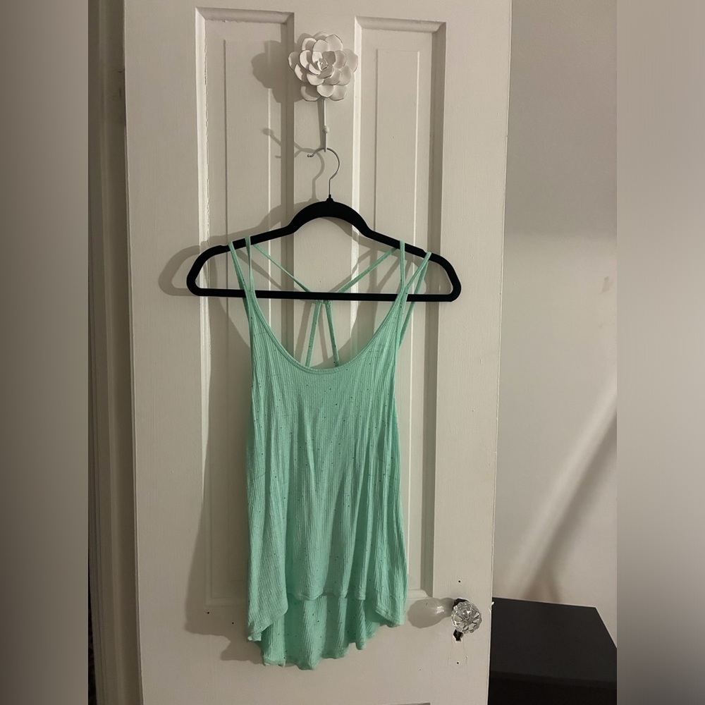 Daytrip Aquamarine Strappy Tank Top Distressed Look